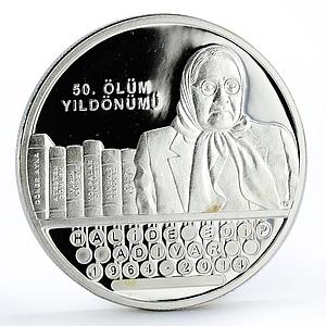 Turkey 50 lira Novelist Halide Edip Adivar Books Portrait silver coin 2014