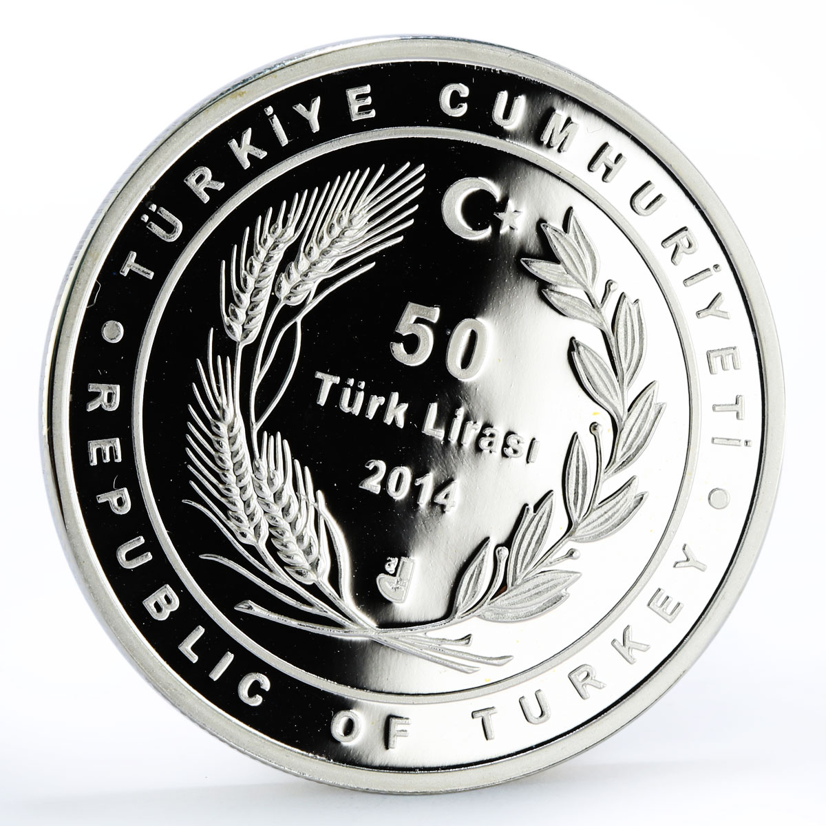 Turkey 50 lira Novelist Halide Edip Adivar Books Portrait silver coin 2014