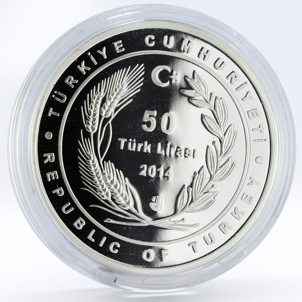 Turkey 50 lira Novelist Halide Edip Adivar Books Portrait silver coin 2014