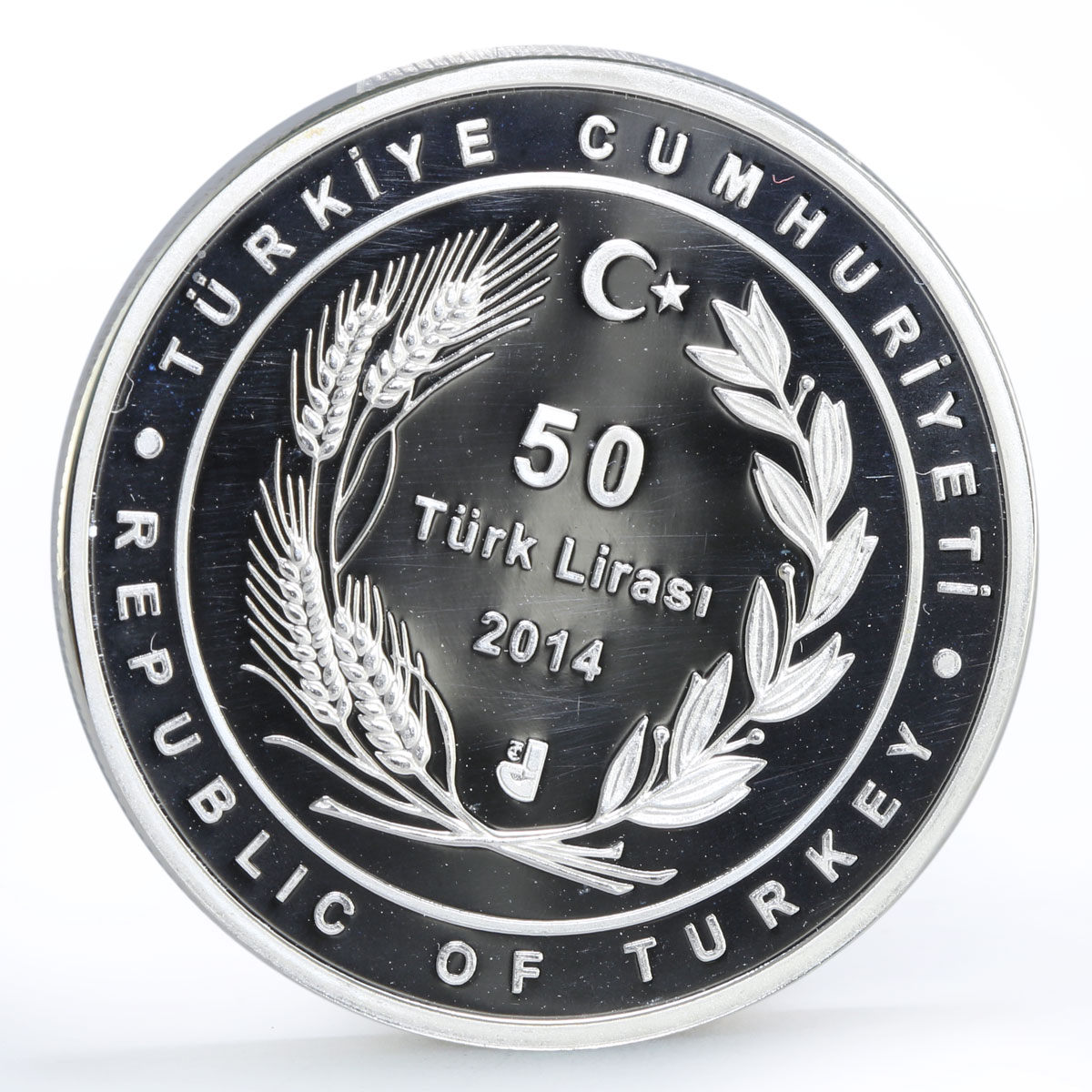 Turkey 50 lira Novelist Halide Edip Adivar Books Portrait silver coin 2014