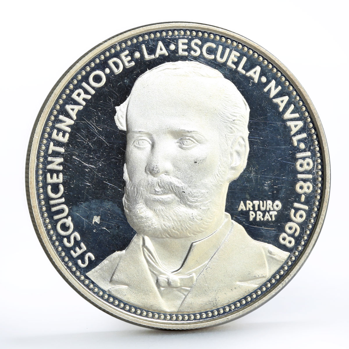 Chile 5 pesos 150 Years of Naval Academy Arturo Prat silver coin 1968