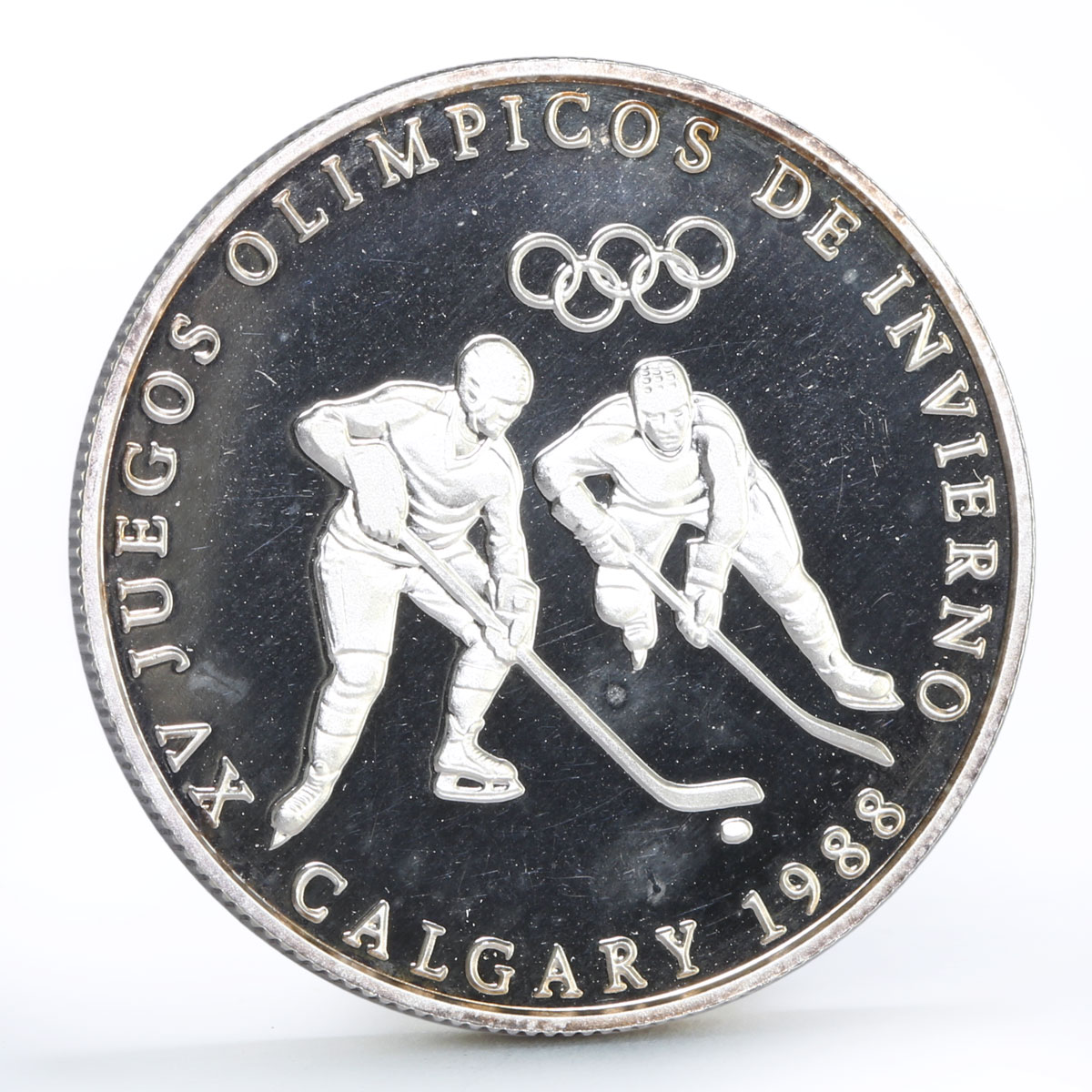 Panama 1 balboa Calgary Olympic Winter Games series Hockey silver coin 1988