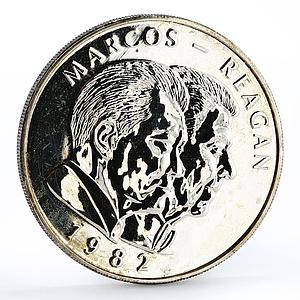 Philippines 25 piso Marcos and Reagan Meeting silver coin 1982