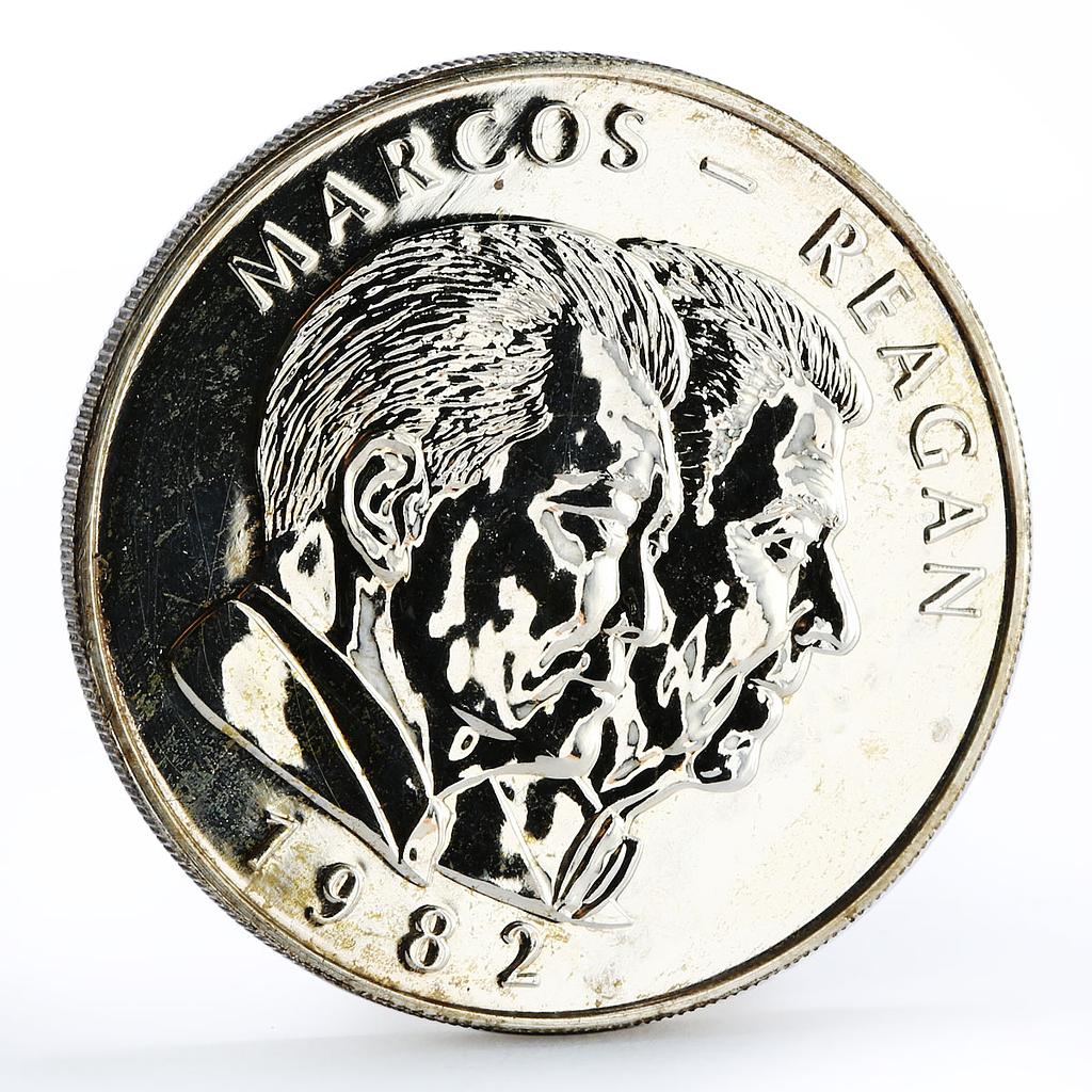 Philippines 25 piso Marcos and Reagan Meeting silver coin 1982