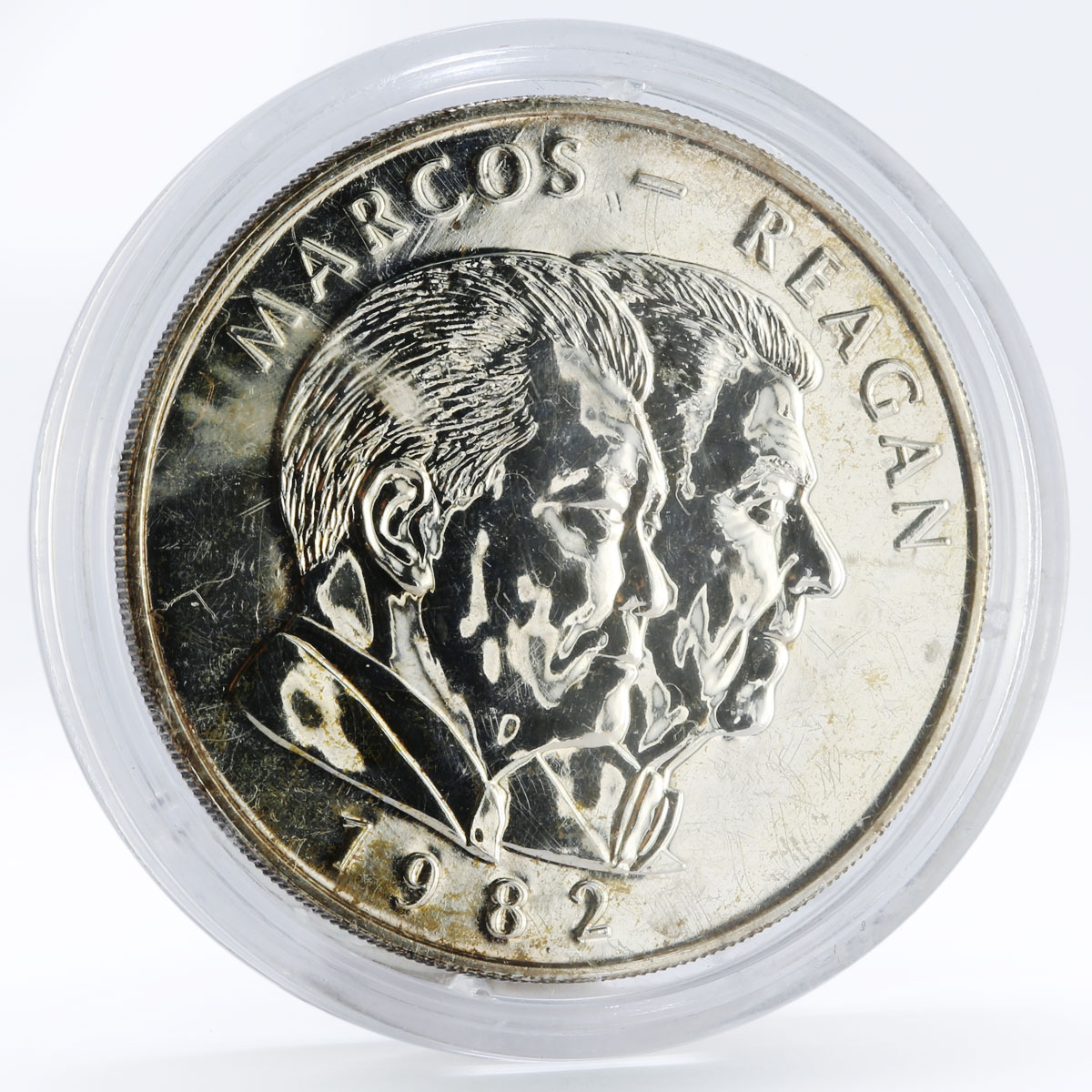 Philippines 25 piso Marcos and Reagan Meeting silver coin 1982