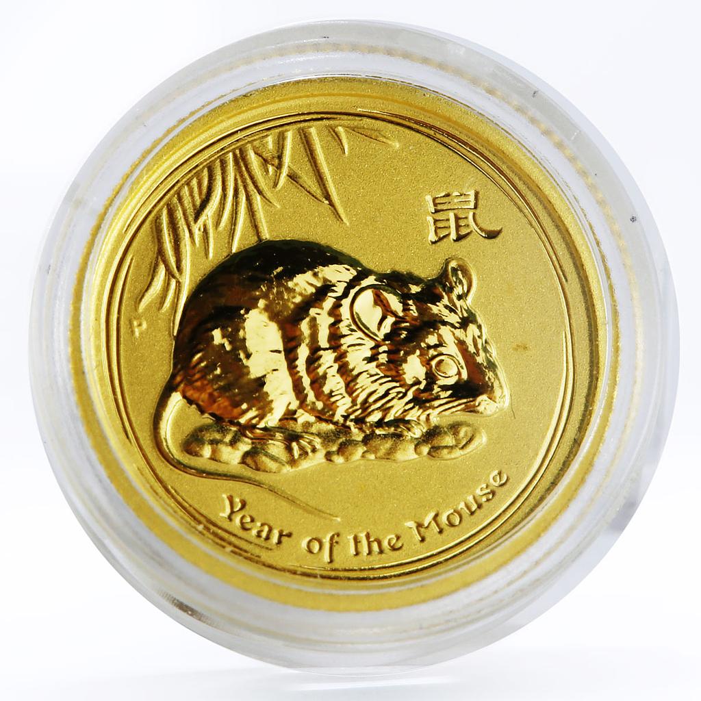 Australia 5 dollars Lunar Calendar series Year of the Mouse 1/20 gold coin 2008