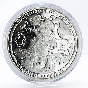Mexico 5 pesos Acapulco Galleon Ibero-America Ship Clipper silver coin 2003