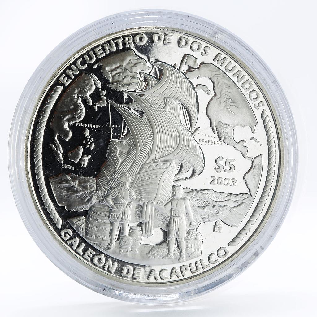 Mexico 5 pesos Acapulco Galleon Ibero-America Ship Clipper silver coin 2003