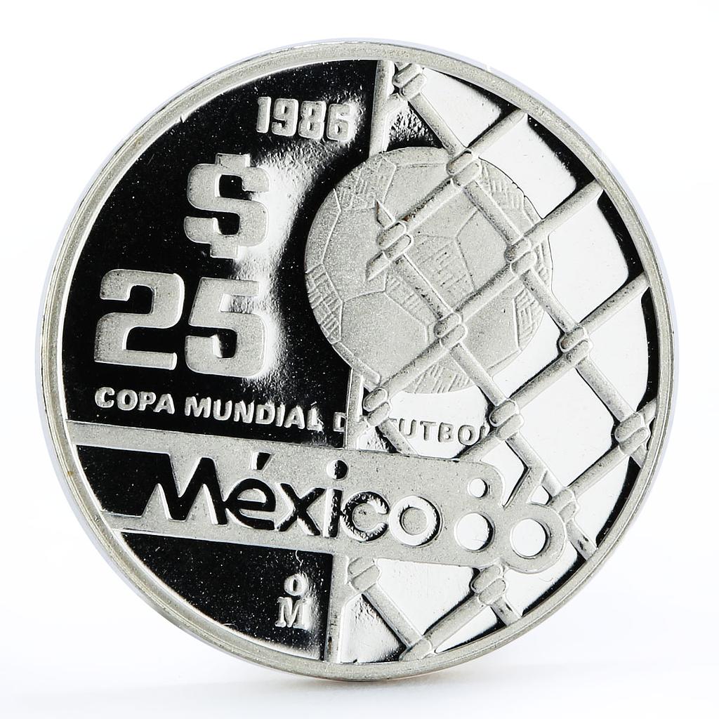 Mexico 25 pesos Football World Cup in Mexico Goal Ball proof silver coin 1986