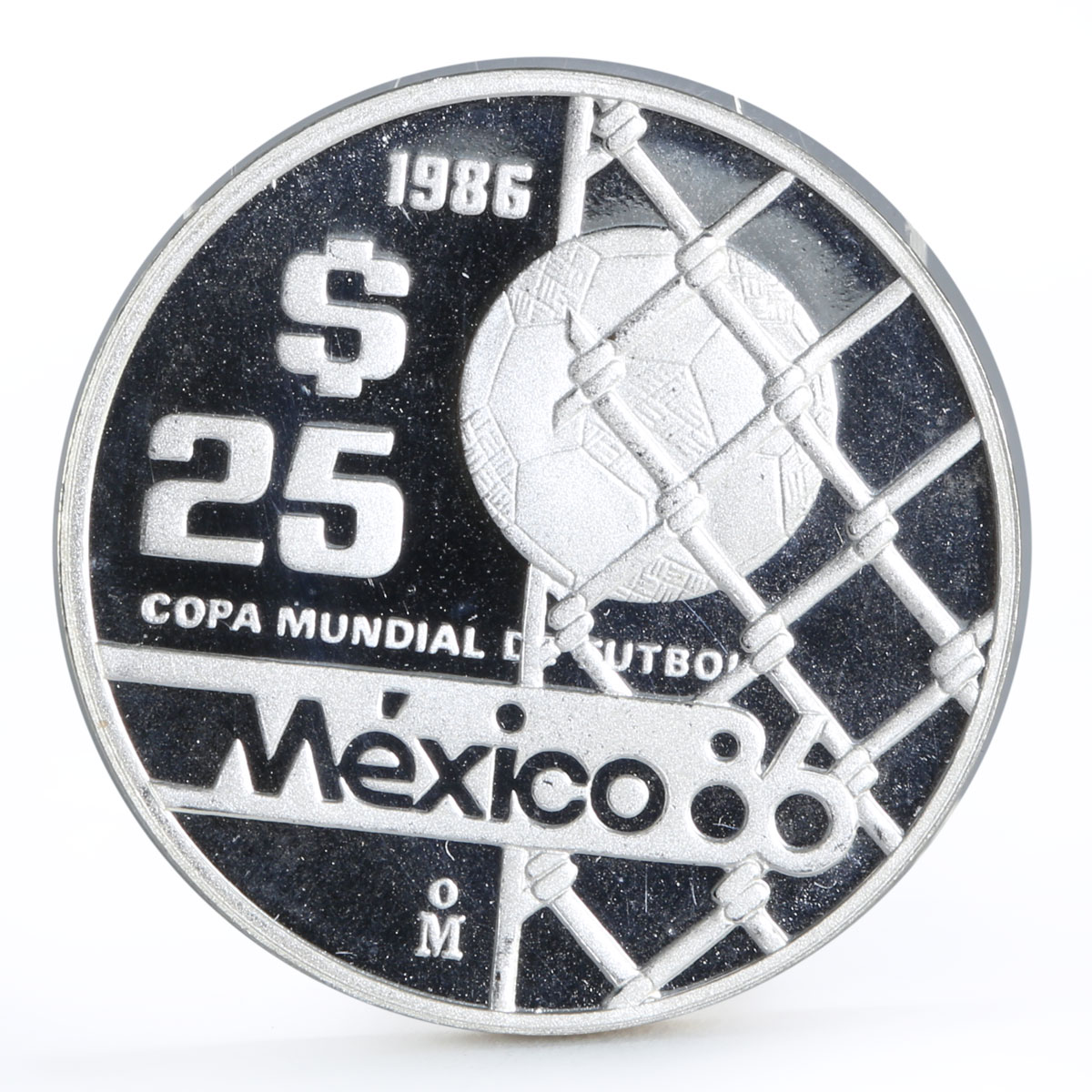 Mexico 25 pesos Football World Cup in Mexico Goal Ball proof silver coin 1986