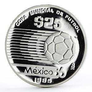 Mexico 25 pesos Football World Cup in Mexico Moving Ball silver coin 1985