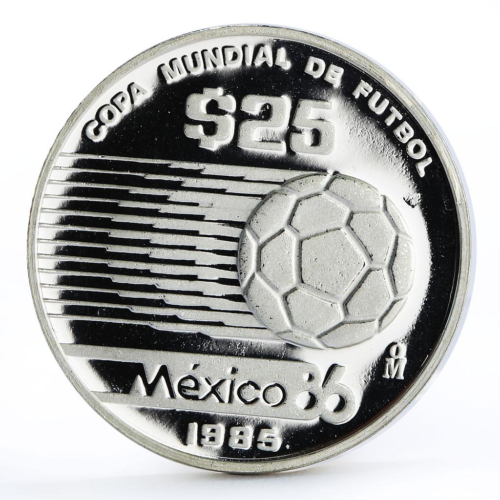 Mexico 25 pesos Football World Cup in Mexico Moving Ball silver coin 1985