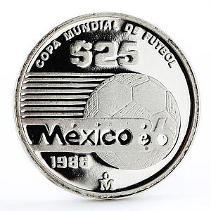 Mexico 25 pesos Football World Cup in Mexico Moving Ball silver coin 1986
