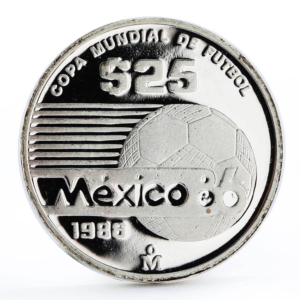Mexico 25 pesos Football World Cup in Mexico Moving Ball silver coin 1986
