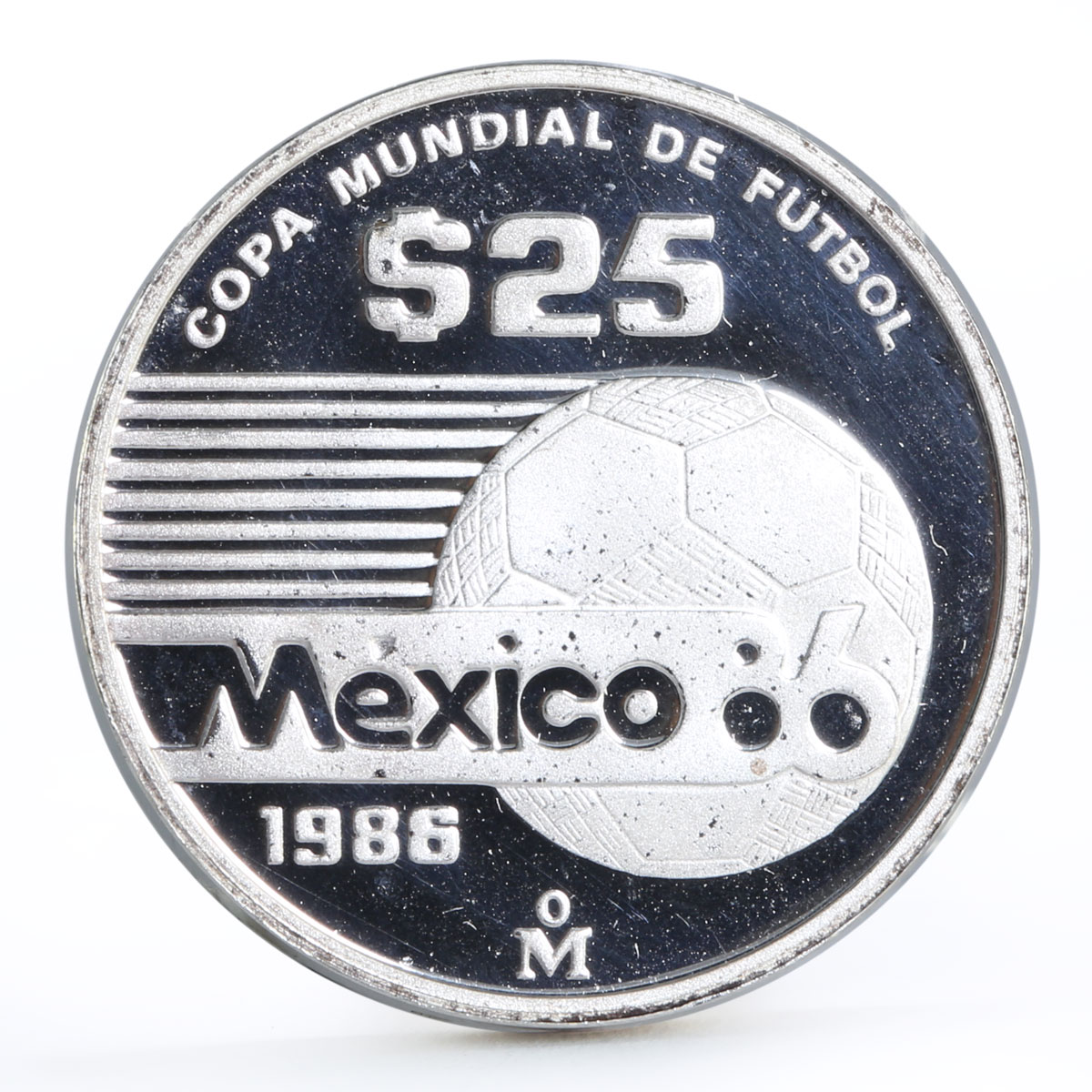 Mexico 25 pesos Football World Cup in Mexico Moving Ball silver coin 1986