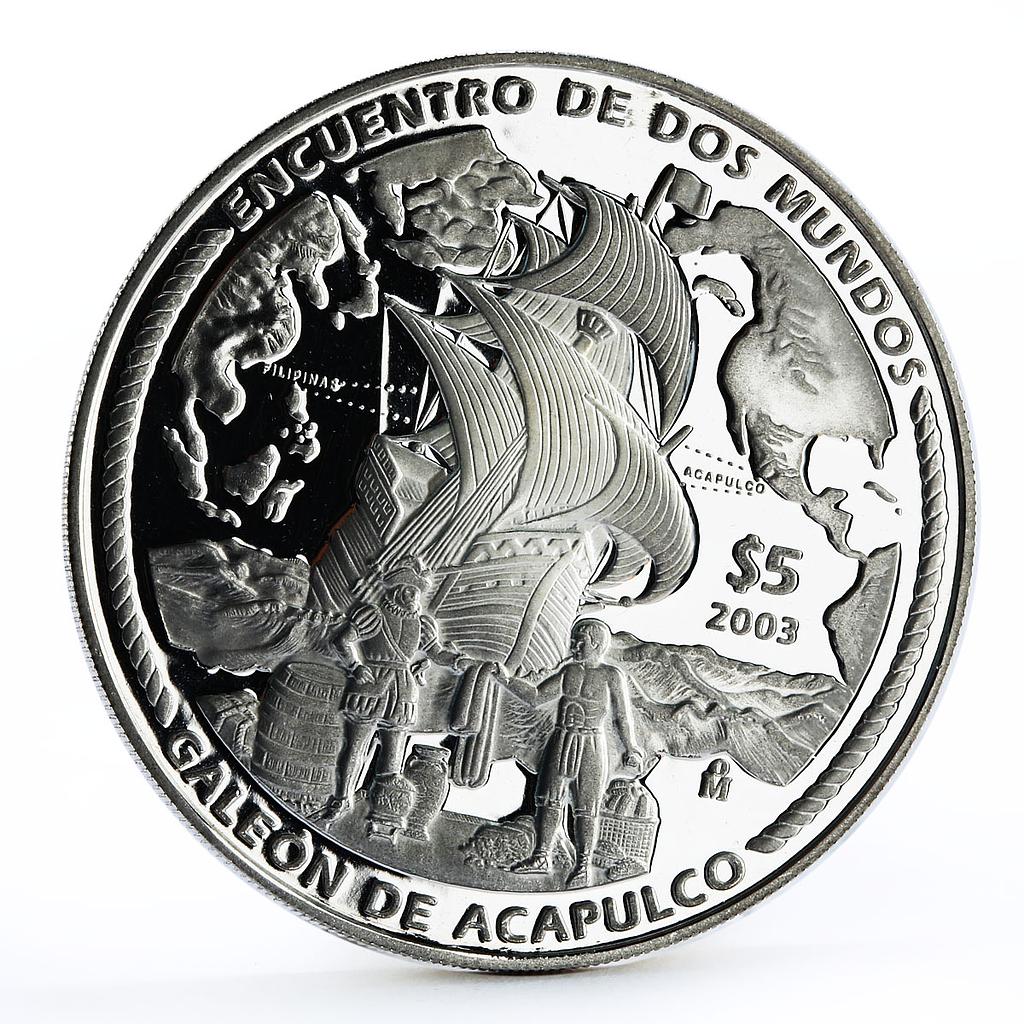 Mexico 5 pesos Acapulco Galleon Ibero-America Ship Clipper silver coin 2003