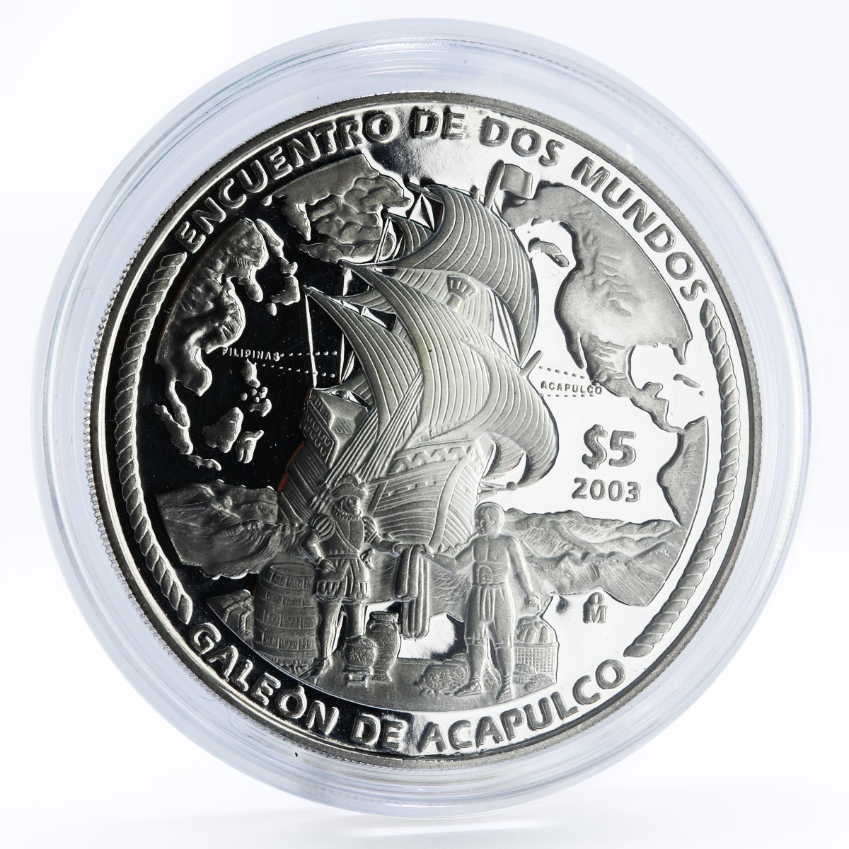 Mexico 5 pesos Acapulco Galleon Ibero-America Ship Clipper silver coin 2003