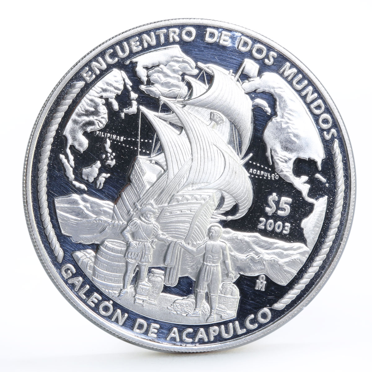 Mexico 5 pesos Acapulco Galleon Ibero-America Ship Clipper silver coin 2003
