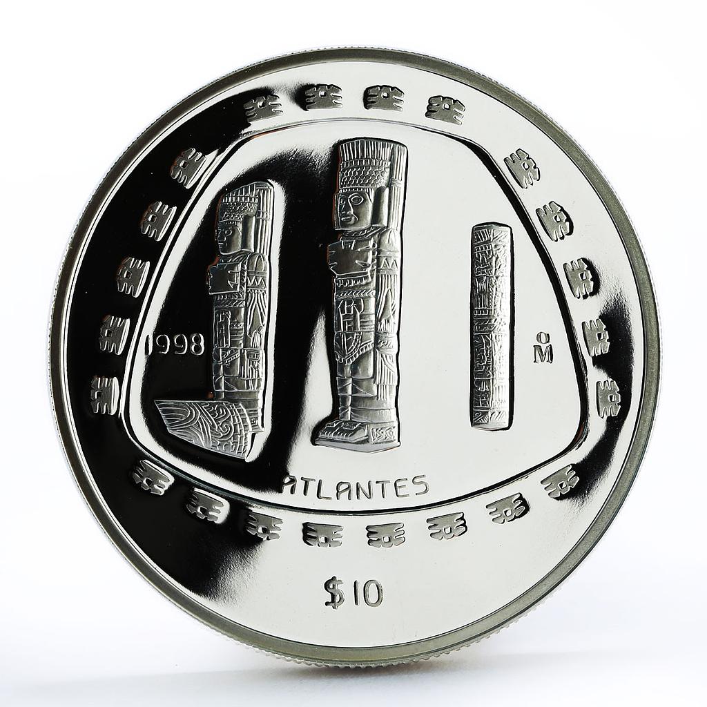 Mexico 10 pesos Toltec series Atlantes proof silver coin 1998