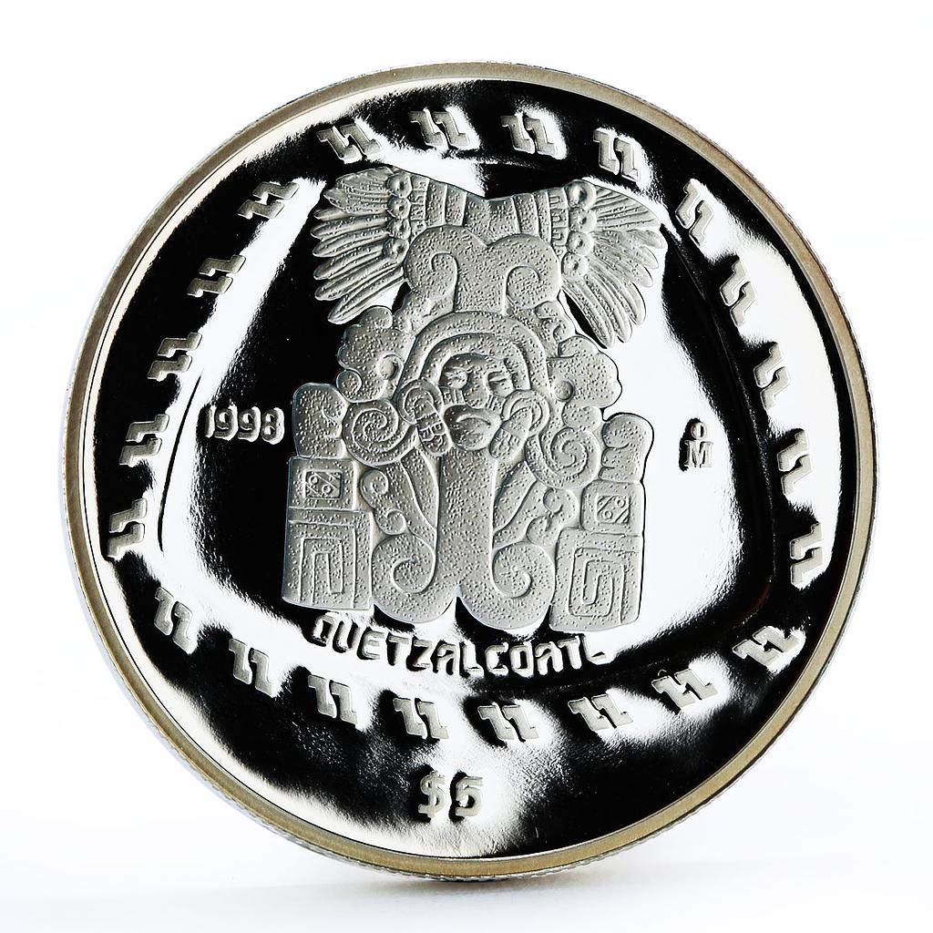 Mexico 5 pesos Precolombina series Quetzalcoatl proof silver coin 1998