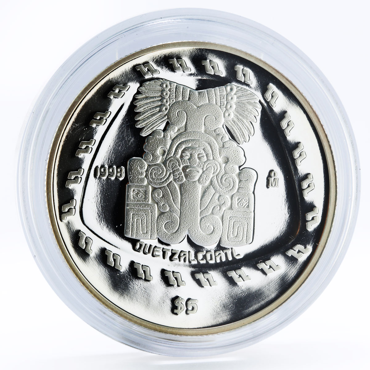 Mexico 5 pesos Precolombina series Quetzalcoatl proof silver coin 1998