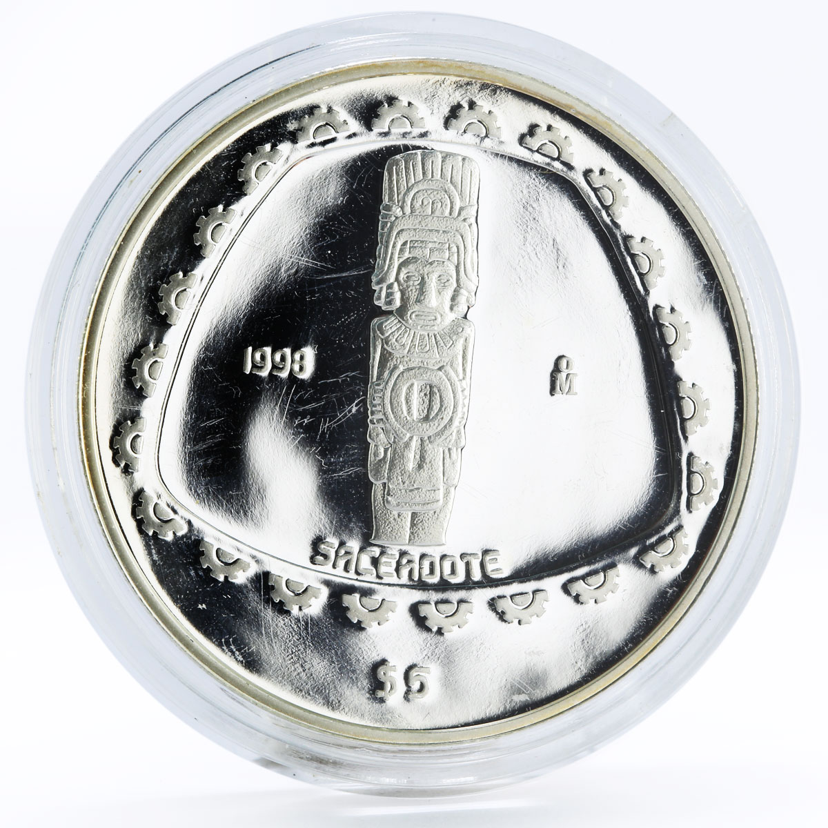 Mexico 5 pesos Precolombina series Saceadote proof silver coin 1998