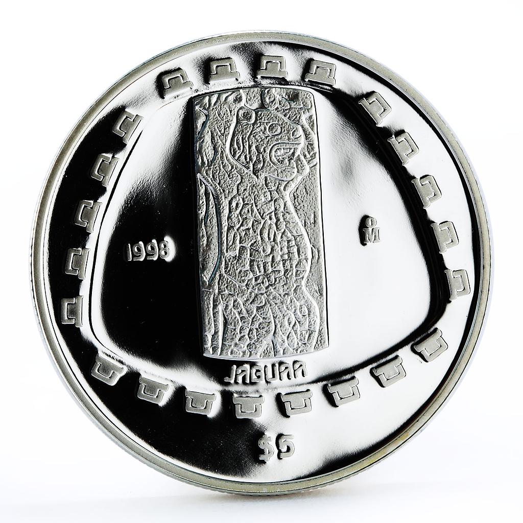 Mexico 5 pesos Animal Jaguar Sculpture proof silver coin 1998