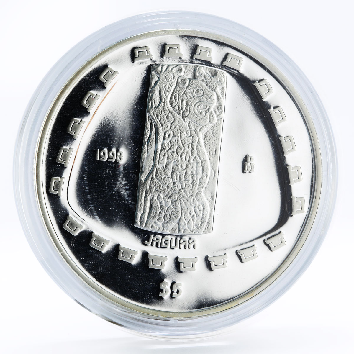 Mexico 5 pesos Animal Jaguar Sculpture proof silver coin 1998