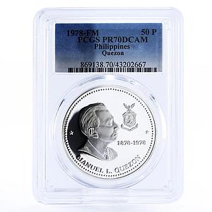 Philippines 50 piso Manuel Quezon PR70 PCGS proof silver coin 1978