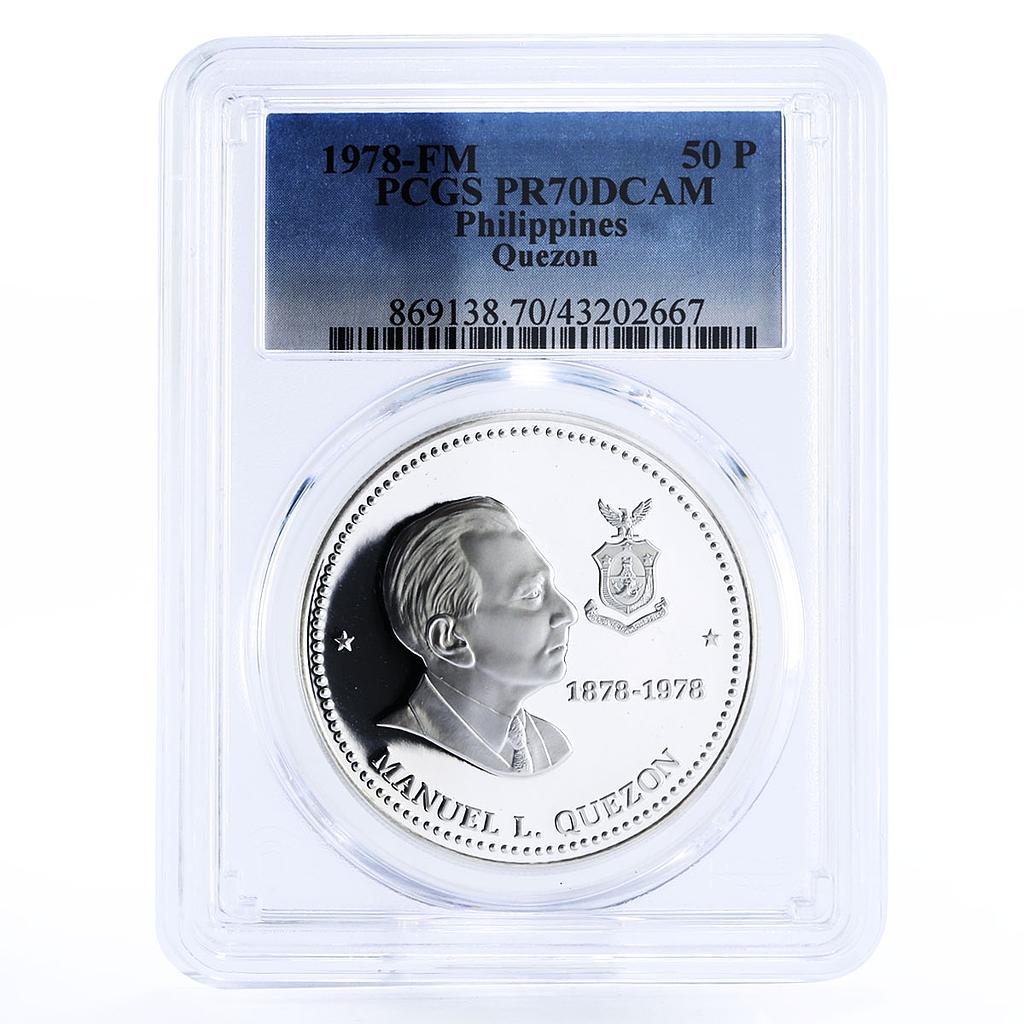 Philippines 50 piso Manuel Quezon PR70 PCGS proof silver coin 1978