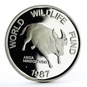 Philippines 200 piso WWF series Mindoro Buffalo proof silver coin 1987
