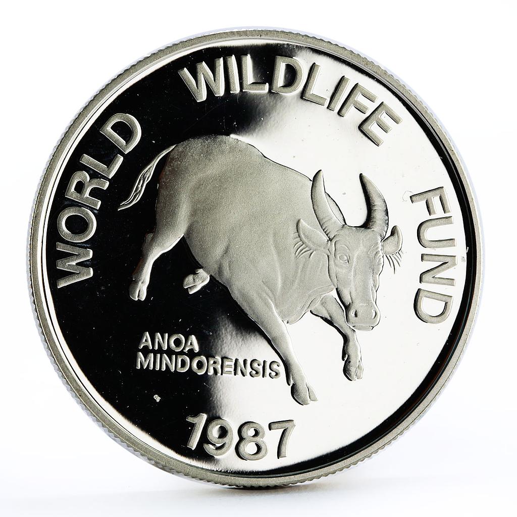 Philippines 200 piso WWF series Mindoro Buffalo proof silver coin 1987