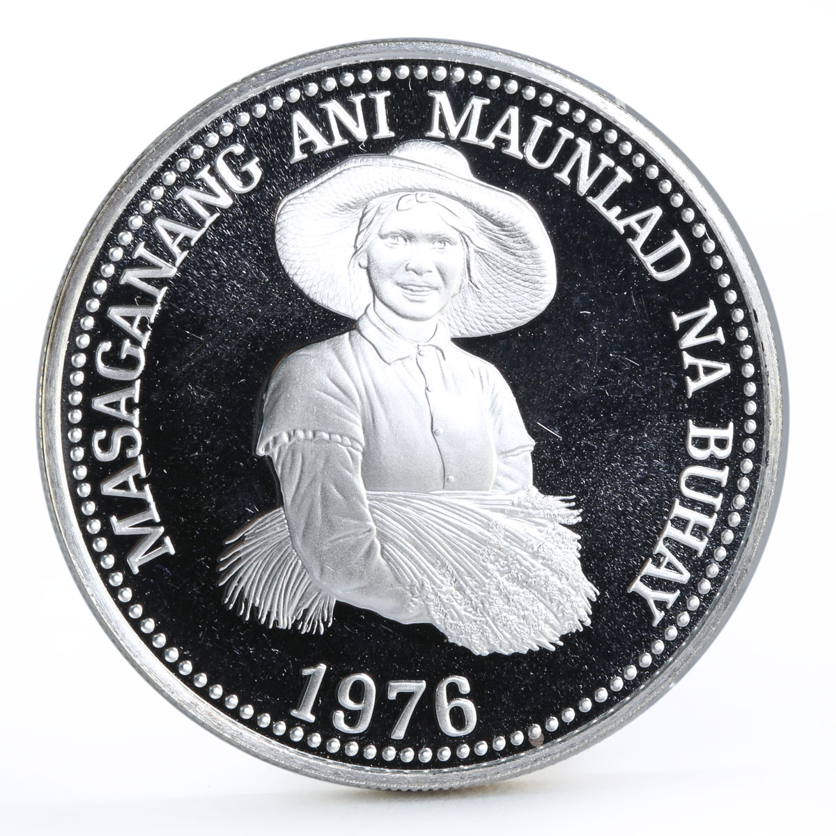 Philippines 25 piso Woman Holding Grain proof silver coin 1976