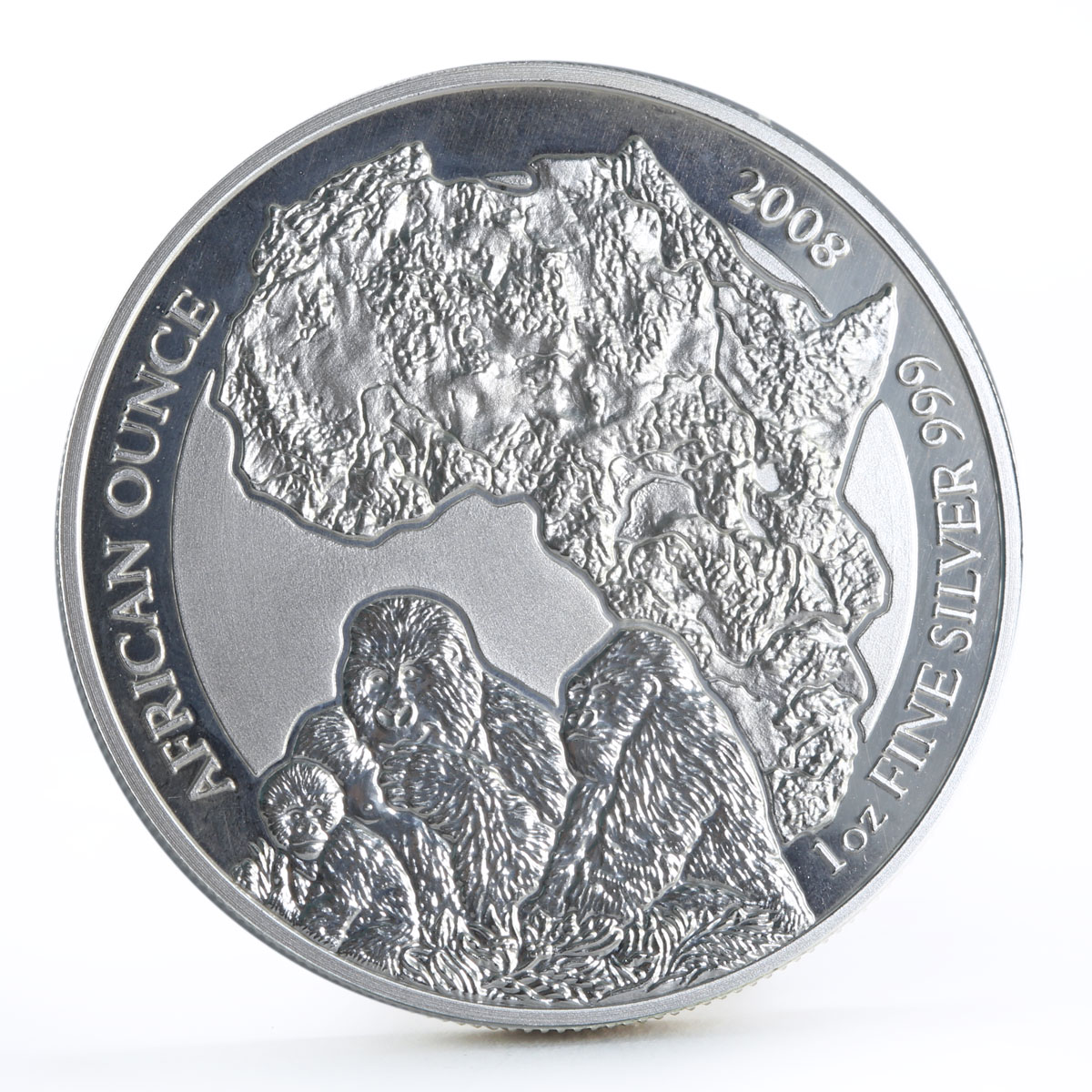 Rwanda 50 francs Family of Gorillas African Continent  silver coin 2008