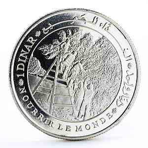 Tunisia 1 dinar FAO Orchard Workers Apple Tree proof silver coin 1995