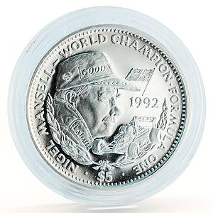 Liberia 5 dollars Formule One series Nigel Mansel proof silver coin 1992