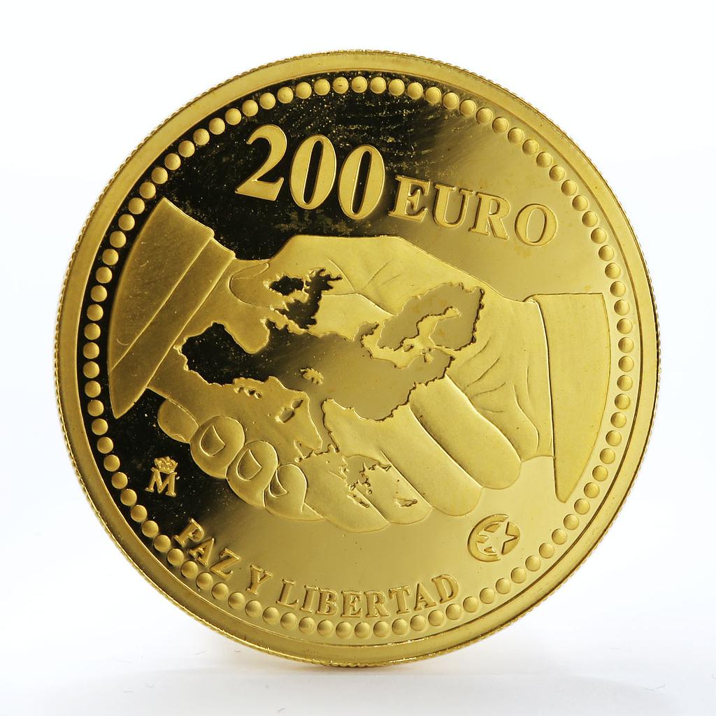 Spain 200 euro Juan Carlos European Peace and Freedom Map handshake gold 2005