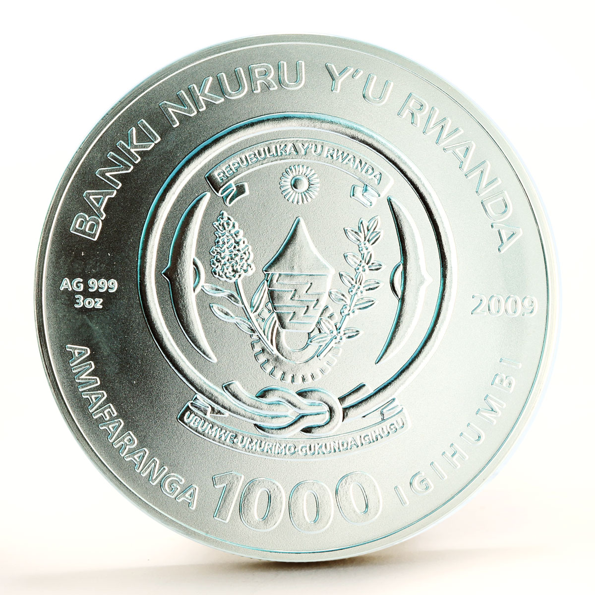 Rwanda 1000 francs Zodiac Signs series Aquarius gilded silver coin 2009