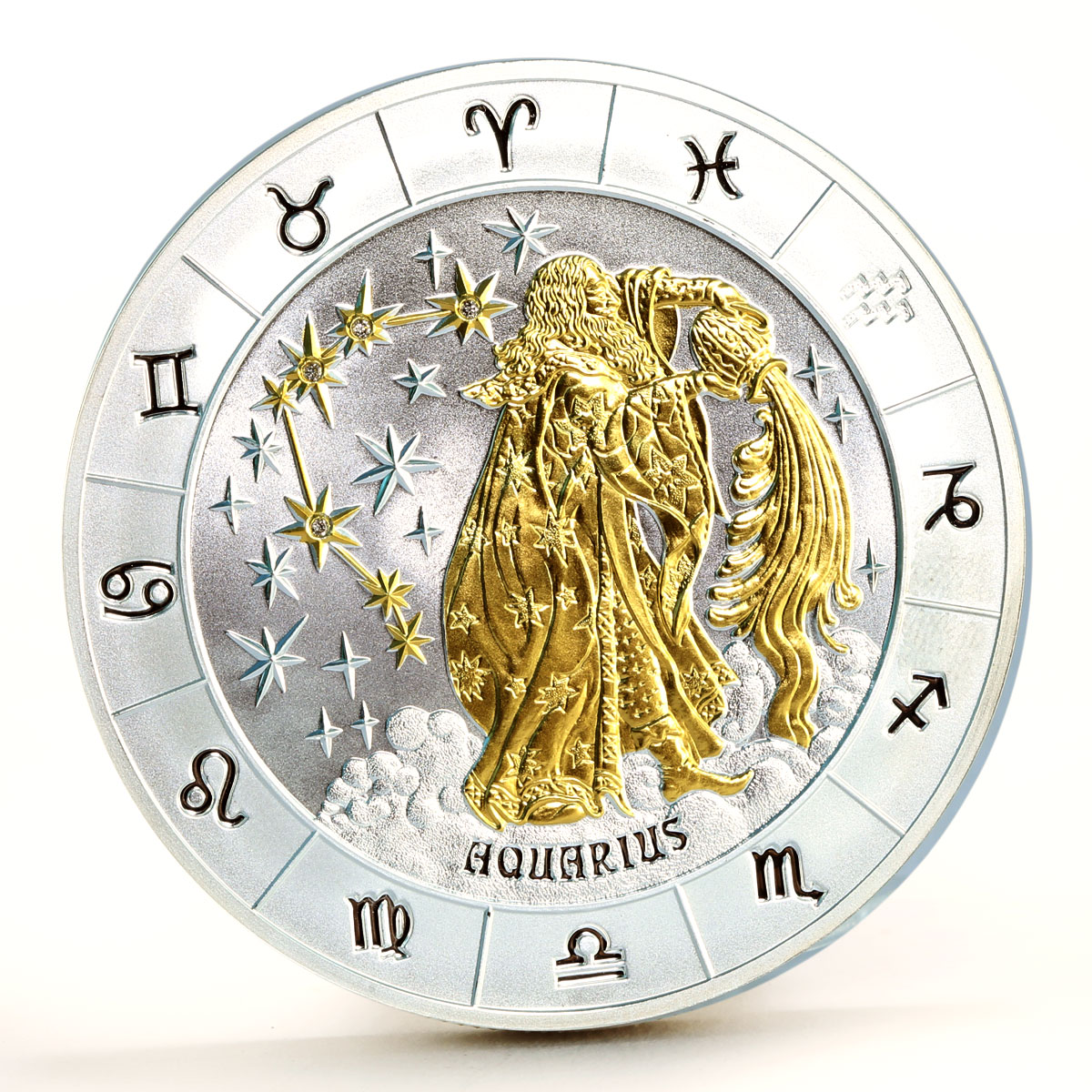 Rwanda 1000 francs Zodiac Signs series Aquarius gilded silver coin 2009