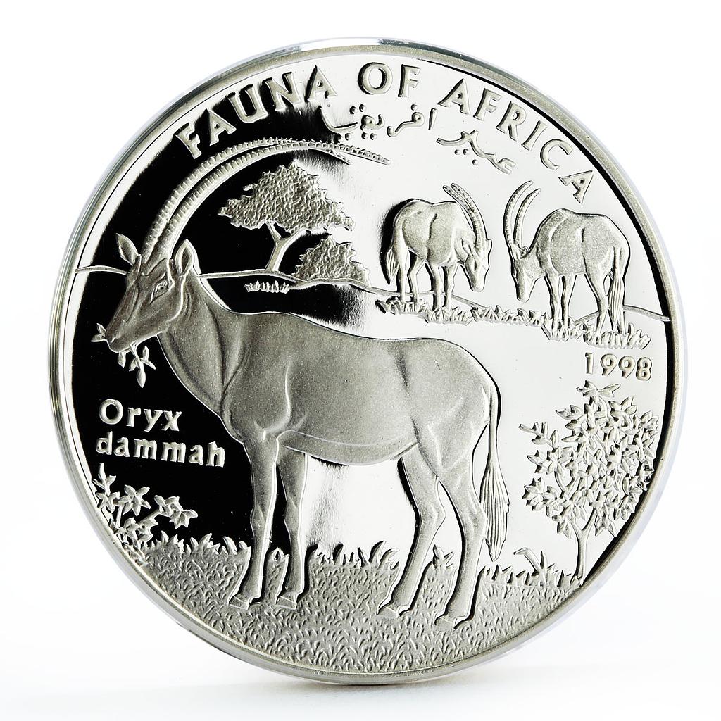 Somali 10000 shillings Endangered African Fauna Oryx Dammah silver coin 1998