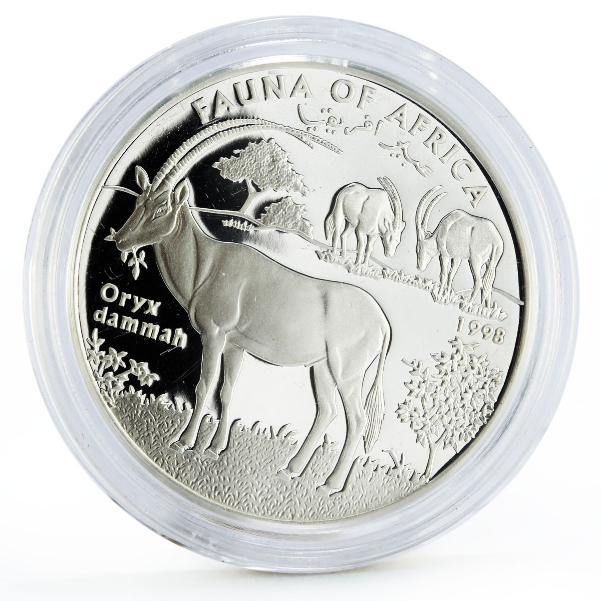 Somali 10000 shillings Endangered African Fauna Oryx Dammah silver coin 1998