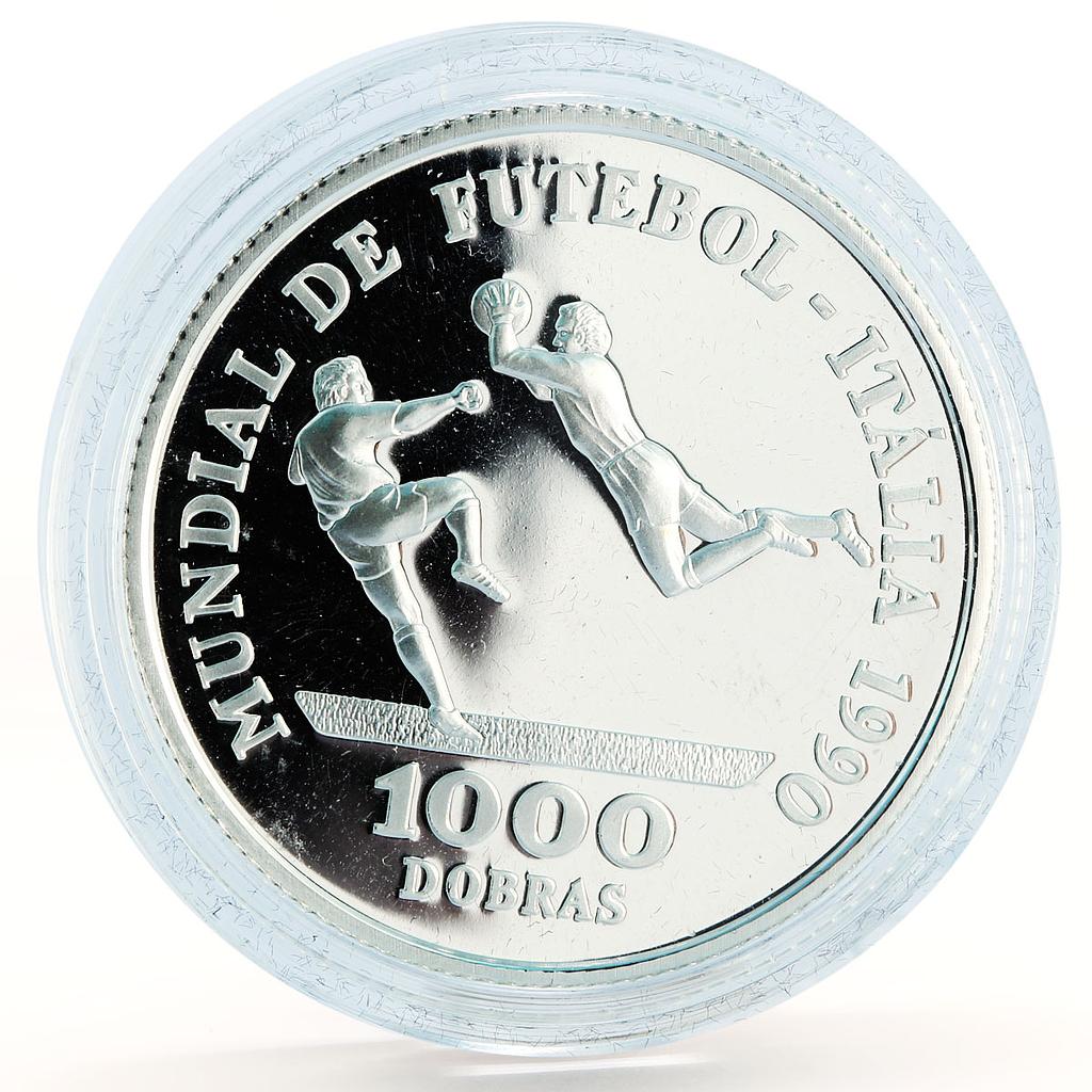 Sao Tome and Principe 1000 dobras Football World Cup Italy ball silver coin 1990