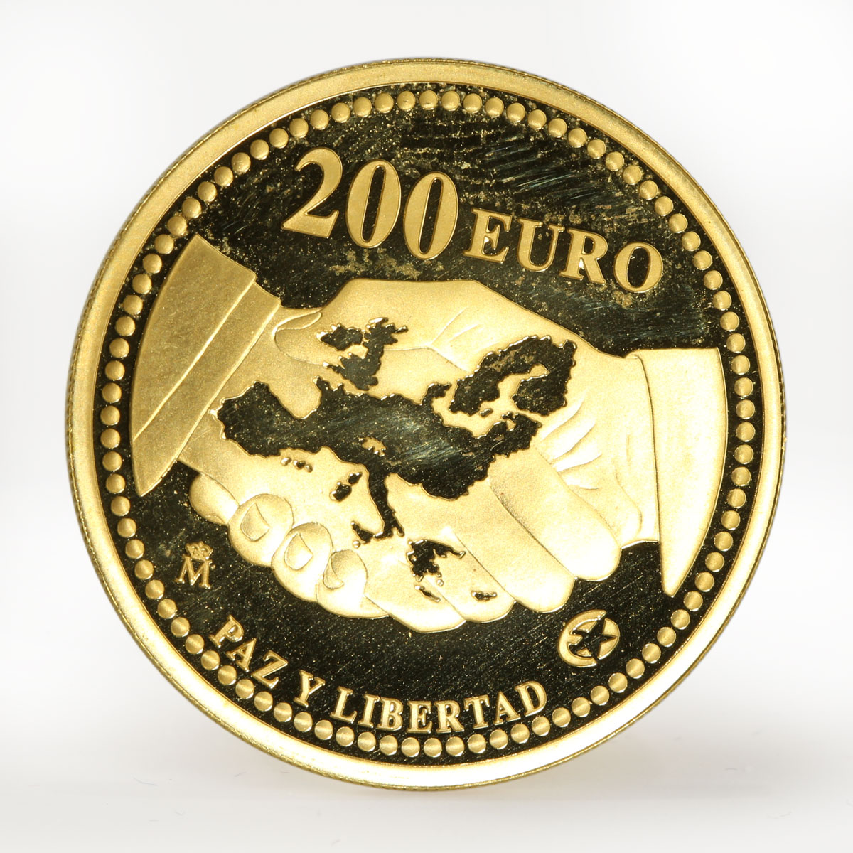 Spain 200 euro Juan Carlos European Peace and Freedom Map handshake gold 2005