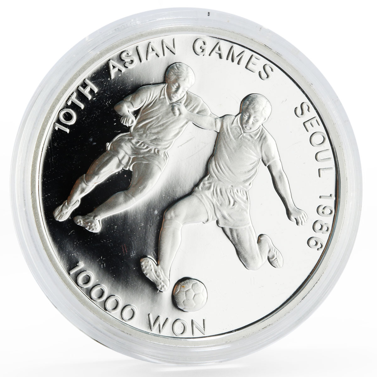 Korea 10000 won 10th Seoul Asian Games series Football proof silver coin 1986