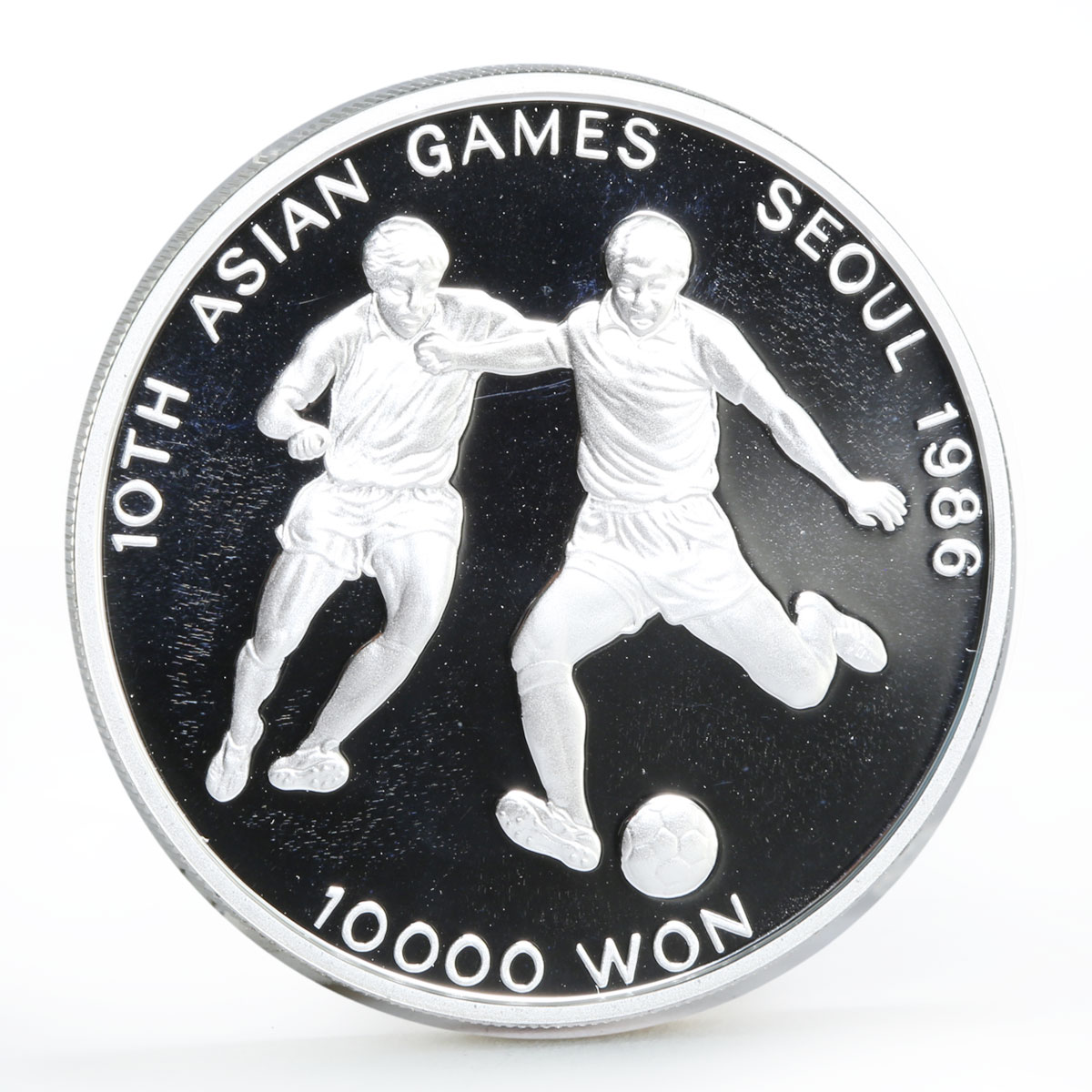 Korea 10000 won 10th Seoul Asian Games series Football proof silver coin 1986