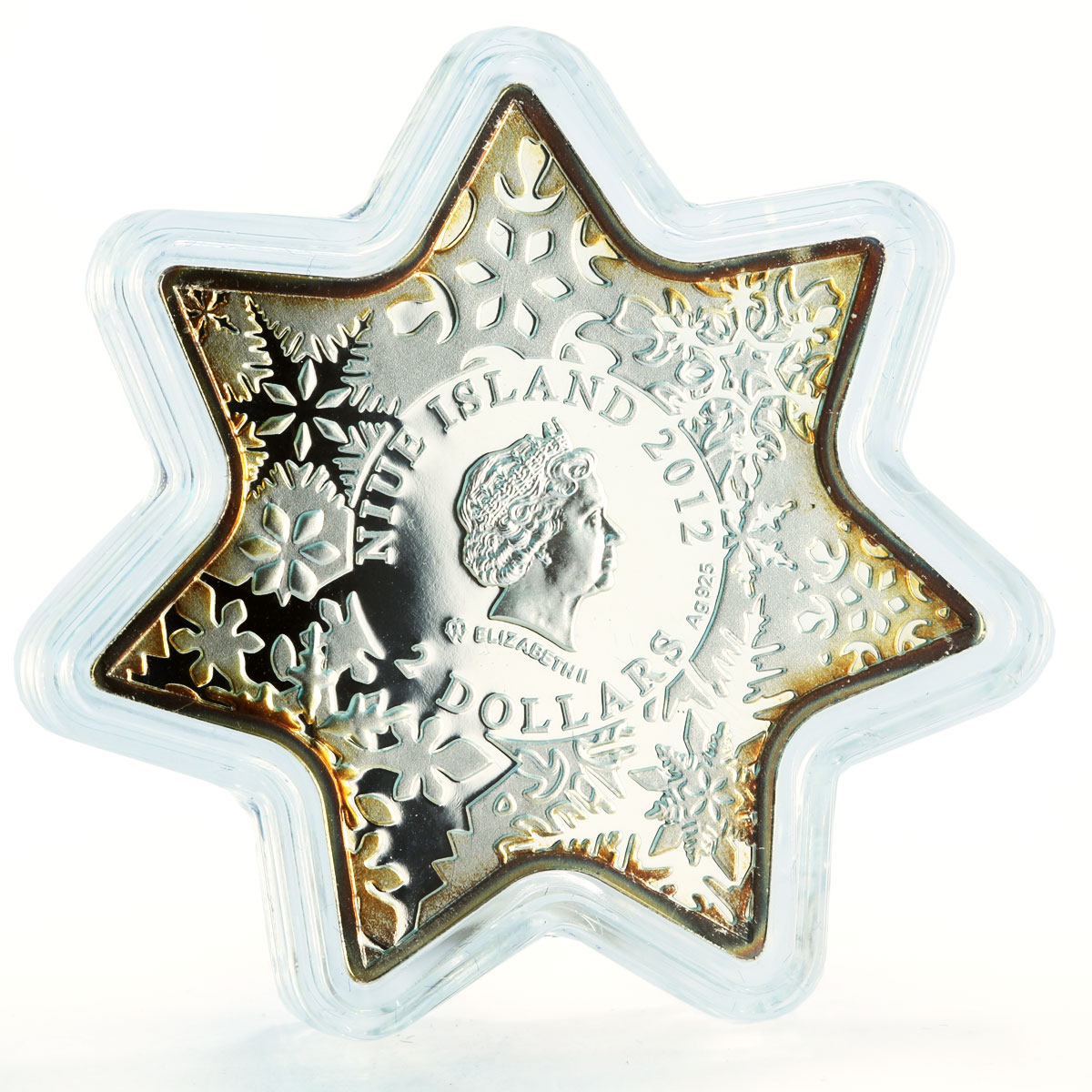 Niue Island 2 dollars Christmas Star unique shape proof silver coin 2012