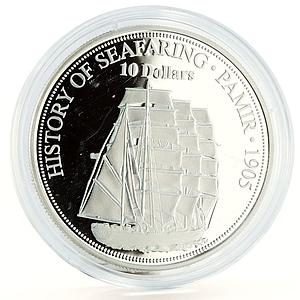Fiji 10 dollars History of Seafring Pamir Ship Clipper silver coin 2008