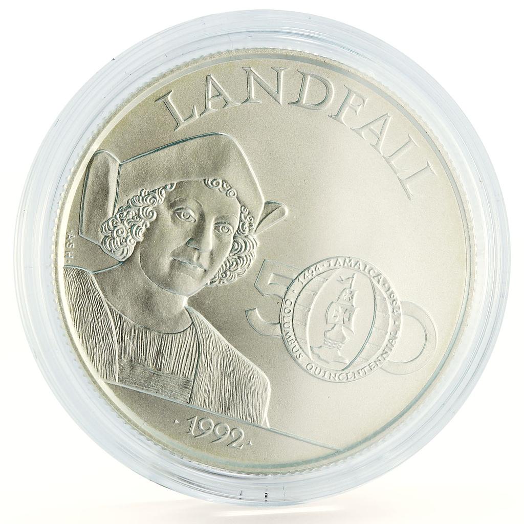 Jamaica 25 dollars Discovery of America Landfall Columbus silver coin 1992