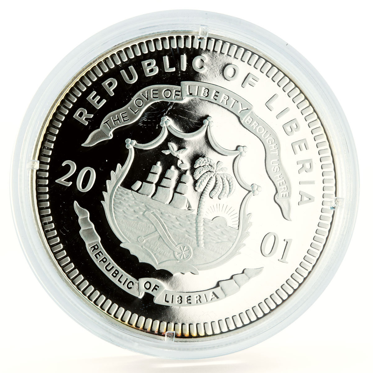 Liberia 20 dollars Trains Railway Locomotive Union Pacific 119 silver coin 2001