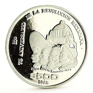 Mexico 500 pesos 75th Anniversary of 1910 Revolution proof silver coin 1985